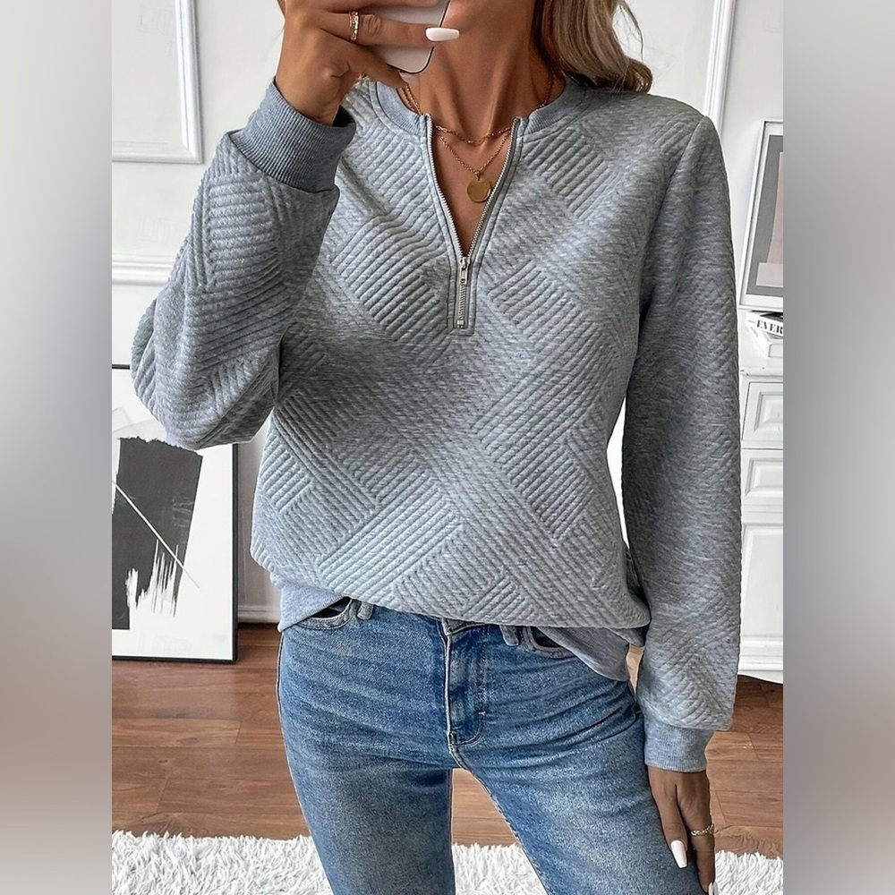Quarter Zip Textured Long Sleeve Sweatshirt